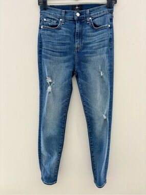 7 For All Mankind Distressed Skinny Jeans Women’s 26 Medium Wash